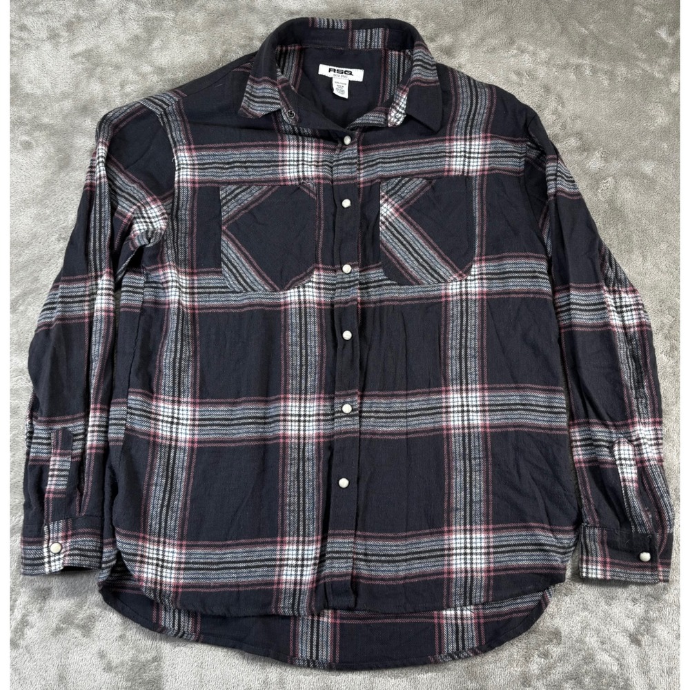RSQ Flannel Shirt Mens Extra Small Pearl‎ Snap Plaid Button Down Cotton